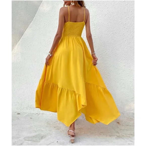 Boho Ruffle Hem Cami Solid Maxi Dress - Picture 11 of 13